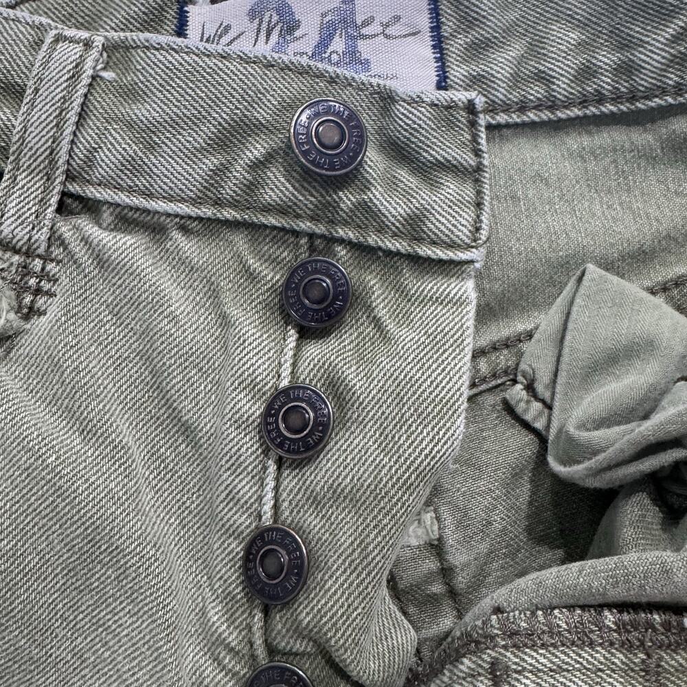 We The Free People Button Fly Army Green Denim Cut Off Shorts 24 Boho - Picture 4 of 5